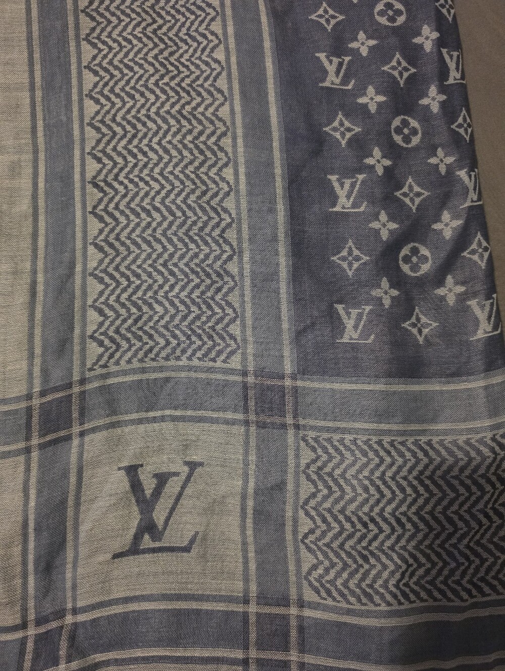 Luxury Monogram Pattern Blue Cream Throw/Scarf